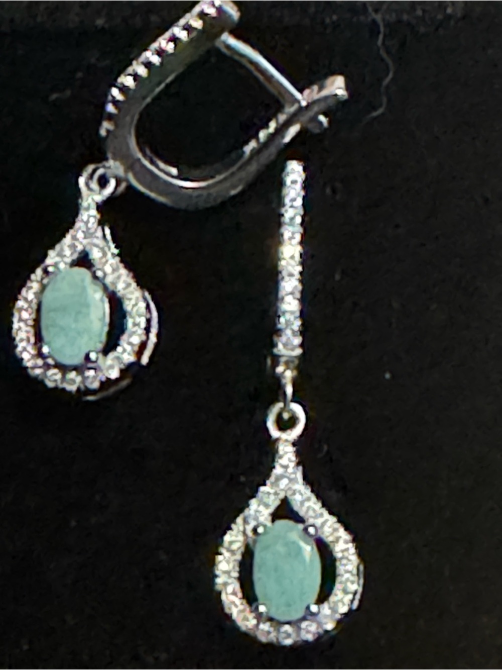 925 Silver with Onyx/CZ Teardrop Dangle Earrings New Without Tags